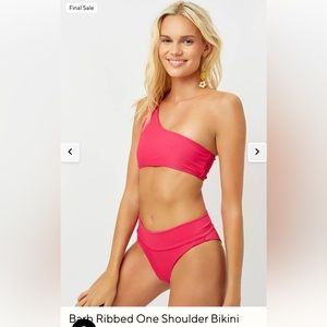 Frankies Bikinis Barb One Shoulder Top & Gavin Cheeky Bottom in Rosewood